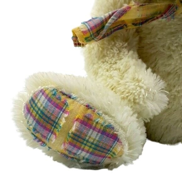 Easter Bunny Rabbit Plush Cream 17" Plaid Bow Sitting Tilted Head Long Ears - Picture 3 of 9